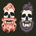 Colorful skull with modern male hairstyle and beard