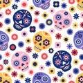 Colorful skull vector seamless pattern. Dia de los muertos holiday background Royalty Free Stock Photo