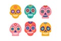 Colorful skulls, Mexican sugar skulls for Day of the dead, dia de los muertos. Vector illustration Royalty Free Stock Photo