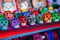 Colorful skulls souvenirs in Mexico on the market