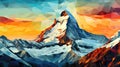 Colorful Sky Behind Mountain Painting