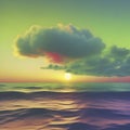 Colorful sky, clouds, and sunset over the ocean. Generative AI. Royalty Free Stock Photo