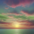 Colorful sky, clouds, and sunset over the ocean. Generative AI. Royalty Free Stock Photo