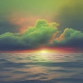 Colorful sky, clouds, and sunset over the ocean. Generative AI. Royalty Free Stock Photo
