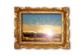 Colorful sky image in ancient gilded painting frame