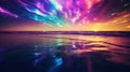 A colorful sky with stars and clouds over the ocean, AI Royalty Free Stock Photo