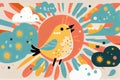 Colorful sky with sun and clouds with cute birds cartoon style.generative Ai Royalty Free Stock Photo