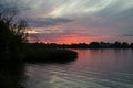 Colorful sky and colorful water in lake reflected in evening