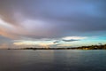 Colorful skyline over the calm waters of the bay. Serenity on the sea. Dusk to dawn, sunrise to sunset, Sarasota, Florida Travel Royalty Free Stock Photo