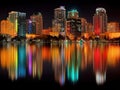 A colorful skyline view of Orlando, Florida at night Royalty Free Stock Photo