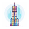 Colorful skyscraper building dollar sign, finance concept art, corporate success. Bright
