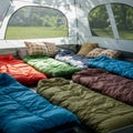 Colorful Sleeping Bags Arranged Inside a Camping Tent Royalty Free Stock Photo