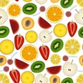 Colorful sliced various fruit summer seamless pattern eps10