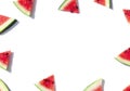 Colorful sliced watermelon pattern frame. Top view.