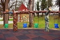 Colorful sliders in the beautiful Zavoi Park from Ramnicu Valcea in a spring day