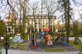 Colorful sliders in the beautiful Zavoi Park from Ramnicu Valcea in a spring day