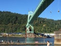 Steel Industry protesters hang from St. Johns Bridge