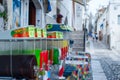 Colorful slushes on display in the historical center of an italian sea town