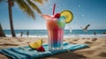 Refreshing Rainbow Beach Cocktail on Sandy Shore Royalty Free Stock Photo