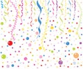 Colorful small balloons, confetti and ribbon vector