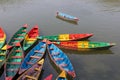 Colorful small boats on Phewa Lake in Pokhara, Nepal