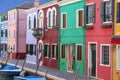 Colorful small, brightly painted houses on the island of Burano,Venice, Italy Royalty Free Stock Photo