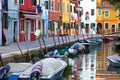 Colorful small, brightly painted houses on the island of Burano,Venice, Italy Royalty Free Stock Photo