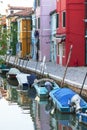 Colorful small, brightly painted houses on the island of Burano, Venice, Italy Royalty Free Stock Photo