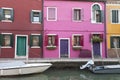 Colorful small, brightly painted houses on the island of Burano,Venice, Italy Royalty Free Stock Photo