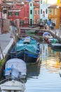 Colorful small, brightly painted houses on the island of Burano, Venice, Italy Royalty Free Stock Photo