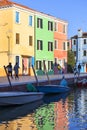 Colorful small, brightly painted houses on the island of Burano,Venice, Italy Royalty Free Stock Photo
