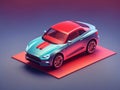 colorful small car isolated on gradient background isometric 3d Royalty Free Stock Photo