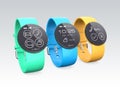 Colorful smart watches isolated on gray background