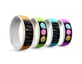 Colorful smart wristbands on white background Royalty Free Stock Photo