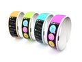 Colorful smart wristbands on white background Royalty Free Stock Photo