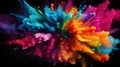 Colorful Smoke Explosion: Vibrant Collage on Black Background