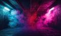 Colorful smoke-filled room with neon lights creating dramatic atmosphere Royalty Free Stock Photo
