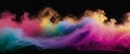 Colorful smoke swirls in dynamic patterns against black backdrop, abstract scene banner mockup