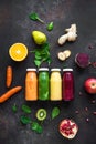 Colorful smoothies and ingredients