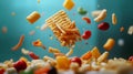 Colorful Snack Mix in Motion Against Teal Background Royalty Free Stock Photo