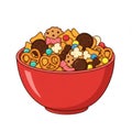 Colorful Snack Mix in Red Bowl Royalty Free Stock Photo