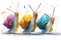 Colorful Snails Celebrating a Party Royalty Free Stock Photo