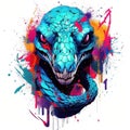 Colorful Snake Head in Dark Bronze and Azure Neonpunk Style for Lith Printing. Perfect for Posters and Web.