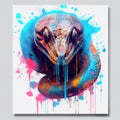 Colorful Snake Head in Dark Bronze and Azure Neonpunk Style for Posters and Web.