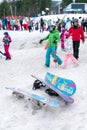 Skiers and snowboarders on the slope