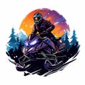 Colorful Snowmobile Rider In Dark Violet And Bronze: A Forestpunk Manga Adventure