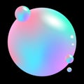 Colorful soap bubble. Pastel gradient effect. Multiple bubbles. Black background.
