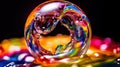 Colorful soap bubbles on a black background close-up macro photography. AI Generated Royalty Free Stock Photo