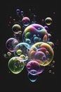 Colorful soap bubbles on black background. Computer generated 3D photo rendering. Royalty Free Stock Photo