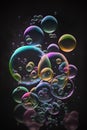 Colorful soap bubbles on black background. 3D rendering illustration. Royalty Free Stock Photo